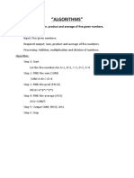 "Algorithms": Problem 1: Find The Sum, Product and Average of Five Given Numbers