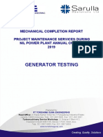 Generator Testing: Mechanical Completion Report Project Maintenance Services During Nil Power Plant Annual Outage 2019