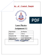 University of Central Punjab: Laser Physics Assignment # 1