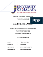 Aia Bhd. Malaysia: Institute of Mathematical Sciences Faculty of Science University of Malaya