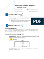 Learning Activity Sheet in Reading in Writing: Worksheet No. 5 Quarter: 3