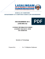 Programming in C (CSE18R153) : School of Computing Departement of Computer Science and Engineering