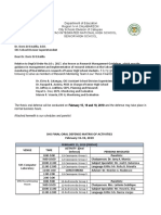 It Is My Great Pleasure To Invite The Following To: Shs Final Oral Defense Matrix of Activities February 15-19, 2019