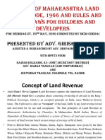 Overview of Maharashtra Land Revenue Code, 1966 and Rules and Allied Laws For Builders and Developers