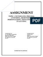 Assignment: Topic: Counselling Process: Attending, Responding, Personalizing, Initiating, and Evaluting