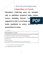 Unit - 2 Single Phase AC Circuits: ET 10203A-Basic Electrical Engineering