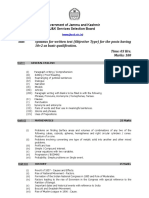 Sub: Syllabus For Written Test (Objective Type) For The Posts Having 10+2 As Basic Qualification. Time: 03 Hrs. Marks: 180