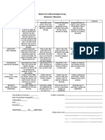 Rubric For Critical Analysis Essay: Maximum: 100 Points