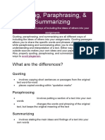 Quoting, Paraphrasing, & Summarizing: What Are The Differences?