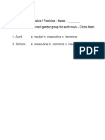 Worksheet - Masculine / Feminine: Name: Q2. Choose The Correct Gender Group For Each Noun - Circle Them. Aunt A. Neuter B. Masculine C. Feminine 2. School A. Masculine B. Common C. Neuter