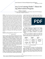 Reading Proficiency Level Among Grade 7: Basis For Reading Intervention Program