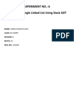 Experiment No.: 6 Implement Single Linked List Using Stack ADT