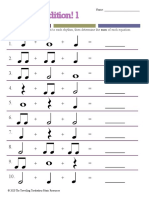 Music Addition! 1: Write The Number of Beats Next To Each Rhythm, Then Determine The Sum of Each Equation