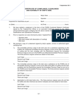 Fosfa Certificate of Compliance, Cleanliness and Suitability of Ship'S Tank