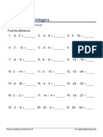 Grade 6 Integer Subtraction Minus 30 To Plus 30 A