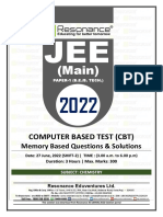 JEE Main 2022 June Session 1 Shift-2 (DT 27-06-2022) Chemistry