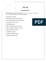 Toc Lab Experiment List: (Java Formal Languages and Automata Package)