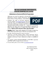 Mohammad Ali Jauhar University,: Jauhar Nagar, Rampur (U.P) - 244901 Admission To Doctoral (PH.D.) Programme