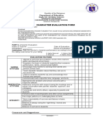 Character Evaluation Form: Department of Education