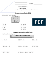 Factoring Worksheets