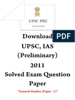 UPSC IAS Civil Services Prelim 2011 Solved Exam Question Paper General Studies GS Paper 1 English Medium - WWW - Dhyeyaias.com