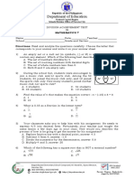 Mathematics 7 Division Achievement Test