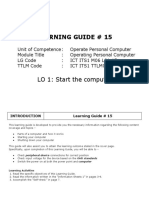 Learning Guide # 15: LO 1: Start The Computer