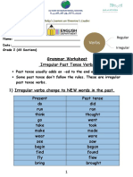 Grammar Worksheet Irregular Past Tense Verbs