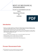 Department of Mechanical Engineering: Basic Mechanical Engineering (Bt-203) UNIT-2 Measurement of Pressure BY J.P.Singh