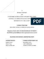 A Project Report ON "Customer Satisfaction Towards The Jammu Central Co-Operative Bank Limited With Reference To Car Loans"