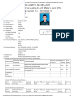 President'S Secretariat Name of The Post Applied: Anti Malaria Cum MTS Registration No.: 1500009878