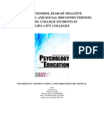 Perfectionism, Fear of Negative Evaluations, and Social Disconnectedness Among College Students in Lipa City Colleges