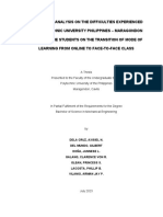 Statistical Analysis On The Difficulties Experienced by Polytechnic University Philippines Maragondon Branch Bsme Students On The Transition of Mode of Learning From Online To Face To Face Class