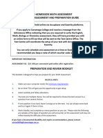 Pre Admission Math Assessment Sample