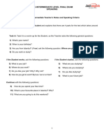 Pre-Intermediate Final Exam Speaking Teacher S Note Criteria 2