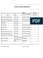 House Keeping Worksheet