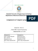 Assignment On Computer Programming: Rajshahi University of Engineering & Technology