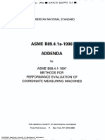 Asme Addenda: ASME B89.4.1-I997 Methods FOR Performance Evaluation OF Coordinate Measuring Machines