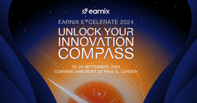 Promotional banner for Earnix Excelerate 2024 in London, featuring the tagline Unlock Your Innovation Compass. Event details: 25-26 September, 2024, at Convene Sancroft St Pauls. Has an abstract orange and blue background to highlight this exciting gathering.