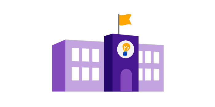 Illustration icon of a school building with a flag on top