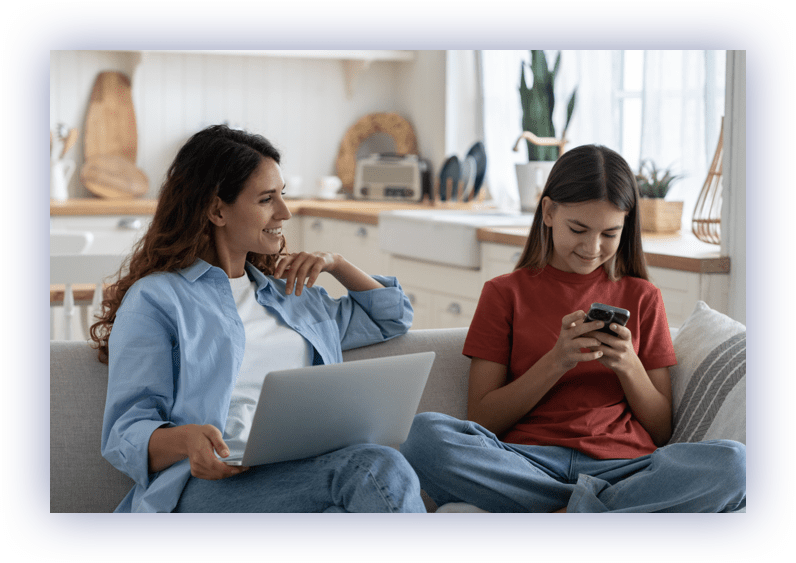 Family playing online smartphone quiz