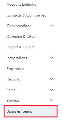 The Users & Teams option in HubSpot