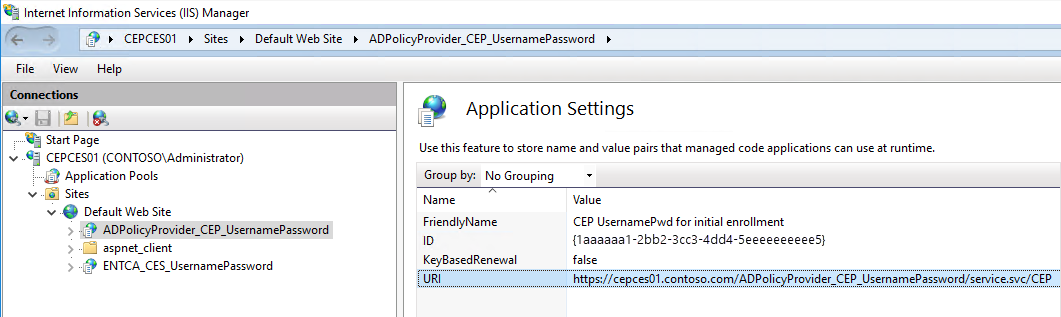 Screenshot that shows the Internet Information Services Manager console.