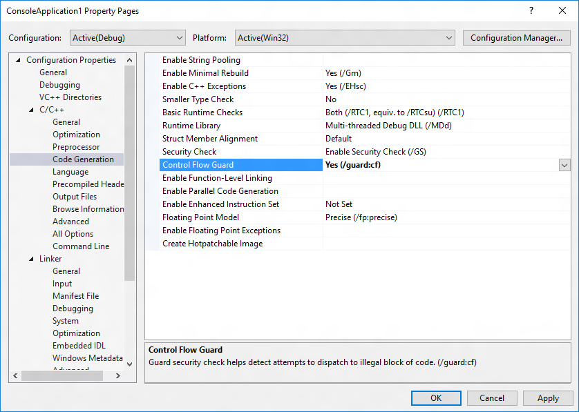 cfg property in visual studio