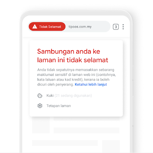 Telefon yang menampilkan pemberitahuan bahawa sambungan adalah selamat