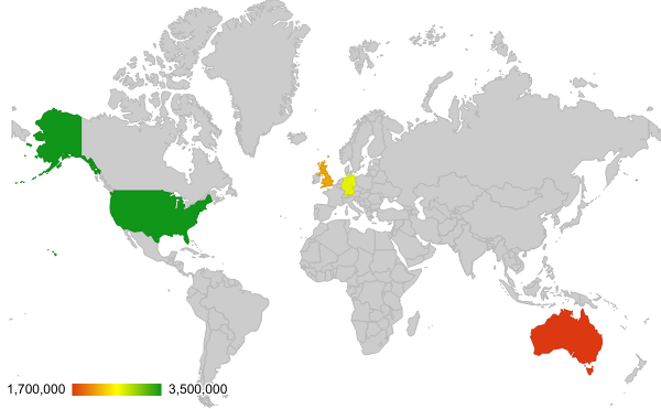 Geo chart showing sales by country