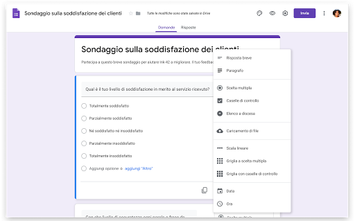 Sondaggio creato tramite Moduli Google.