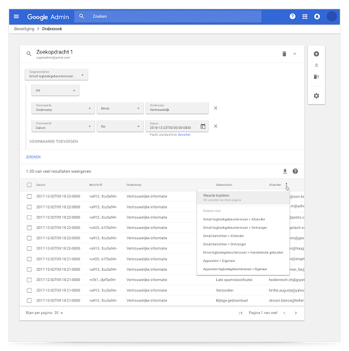 Onderzoekstool voor dashboard