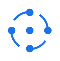 Blue abstract icon representing data flowing in a circular motion.