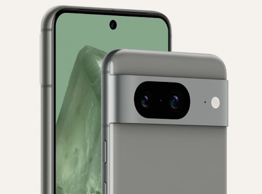 Back of Pixel 8 in Hazel colour